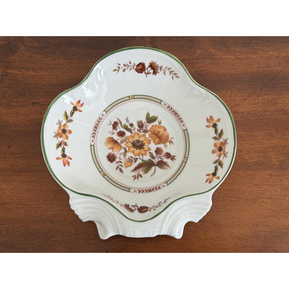 Vintage Bidasoa Carlos IV Porcelain Scalloped Shell Dish | Fall Autumn Floral